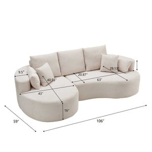 106 in. 2-Piece Fabric Cloud Curved Sectional Corduroy Sofa with Chaise