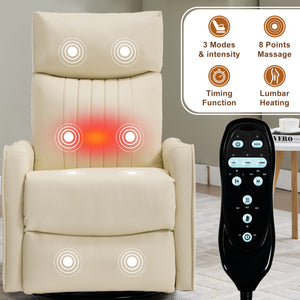 Beige Heat Massage Manual Recliner Chair with Rocker and Swivel