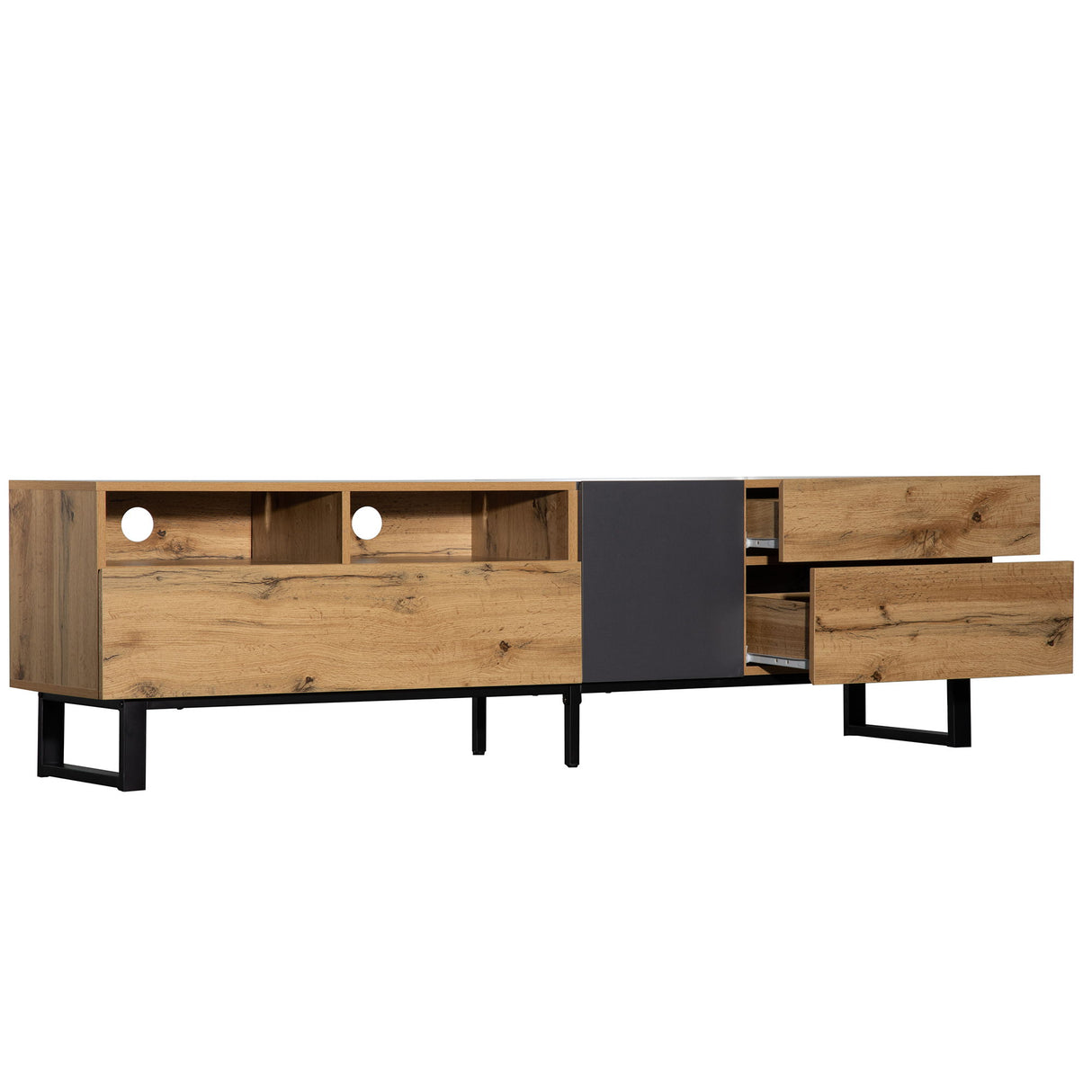TV Stand For 80'' TV With Double Storage Space, Media Console Table With Drop Down Door