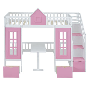 Twin Over Twin Bunk Bed With Changeable Table, Bunk Bed Turn Into Upper Bed And Down Desk