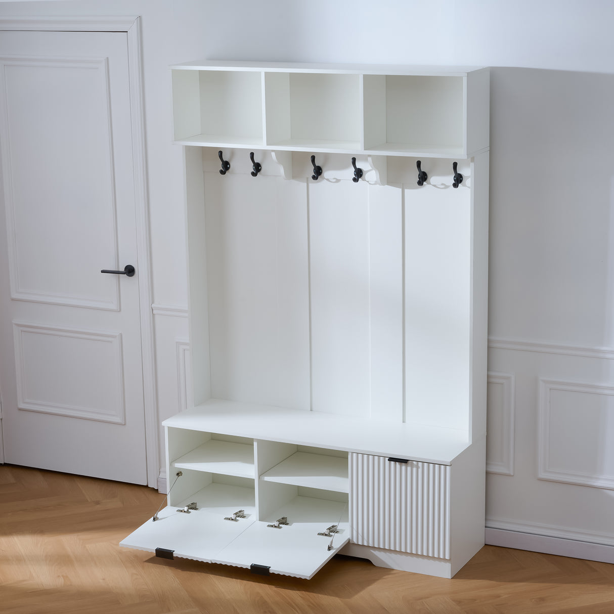 49.6" 5-in-1 Hall Tree with Bench, Shoe Storage & Cabinets