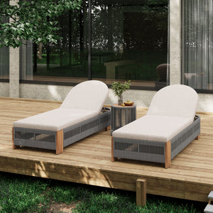 Outdoor Rope Chaise Lounge Set with Teak Look Side Table