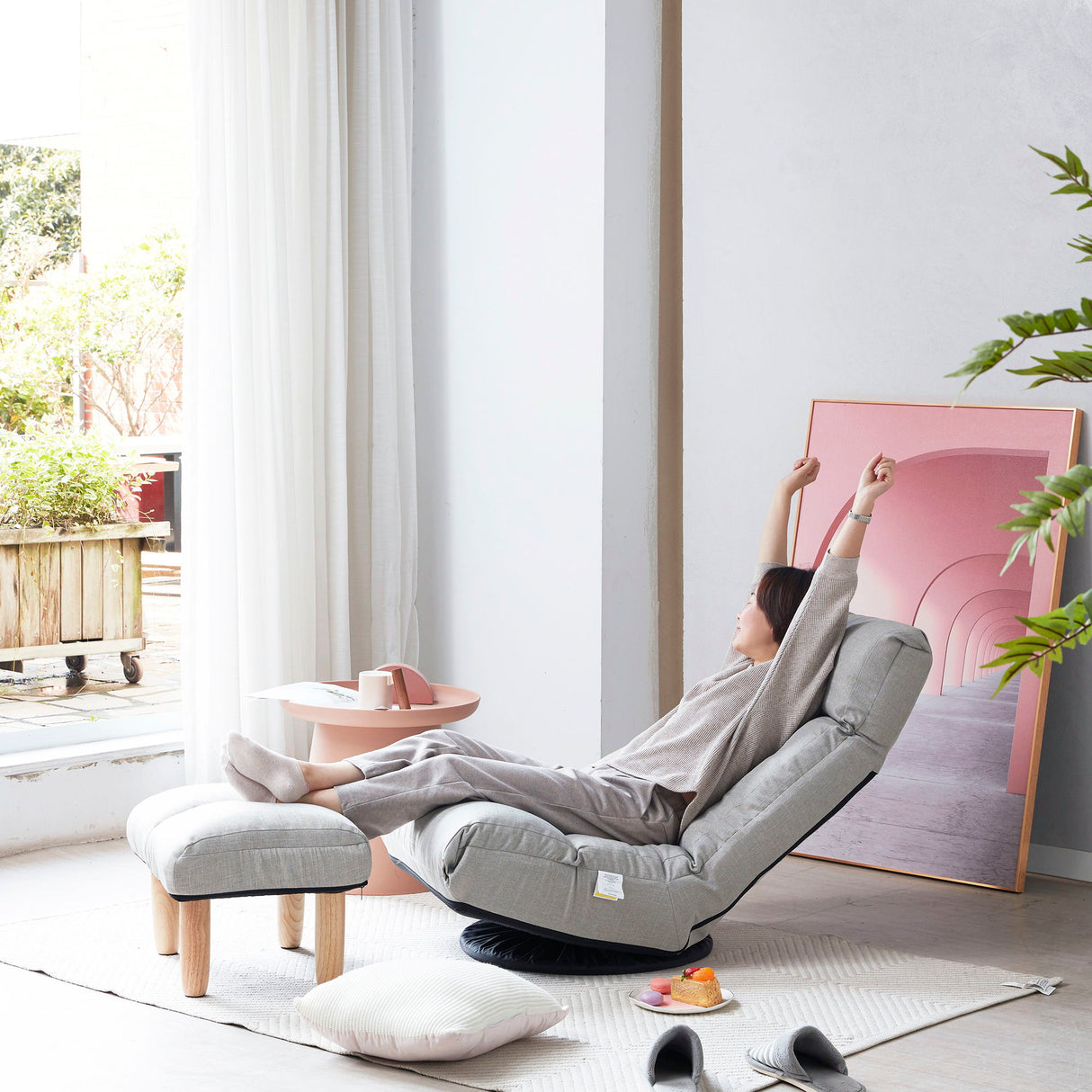 Adjustable Japanese Reclining Floor Chair Sofa With Metal Frame For Living Room