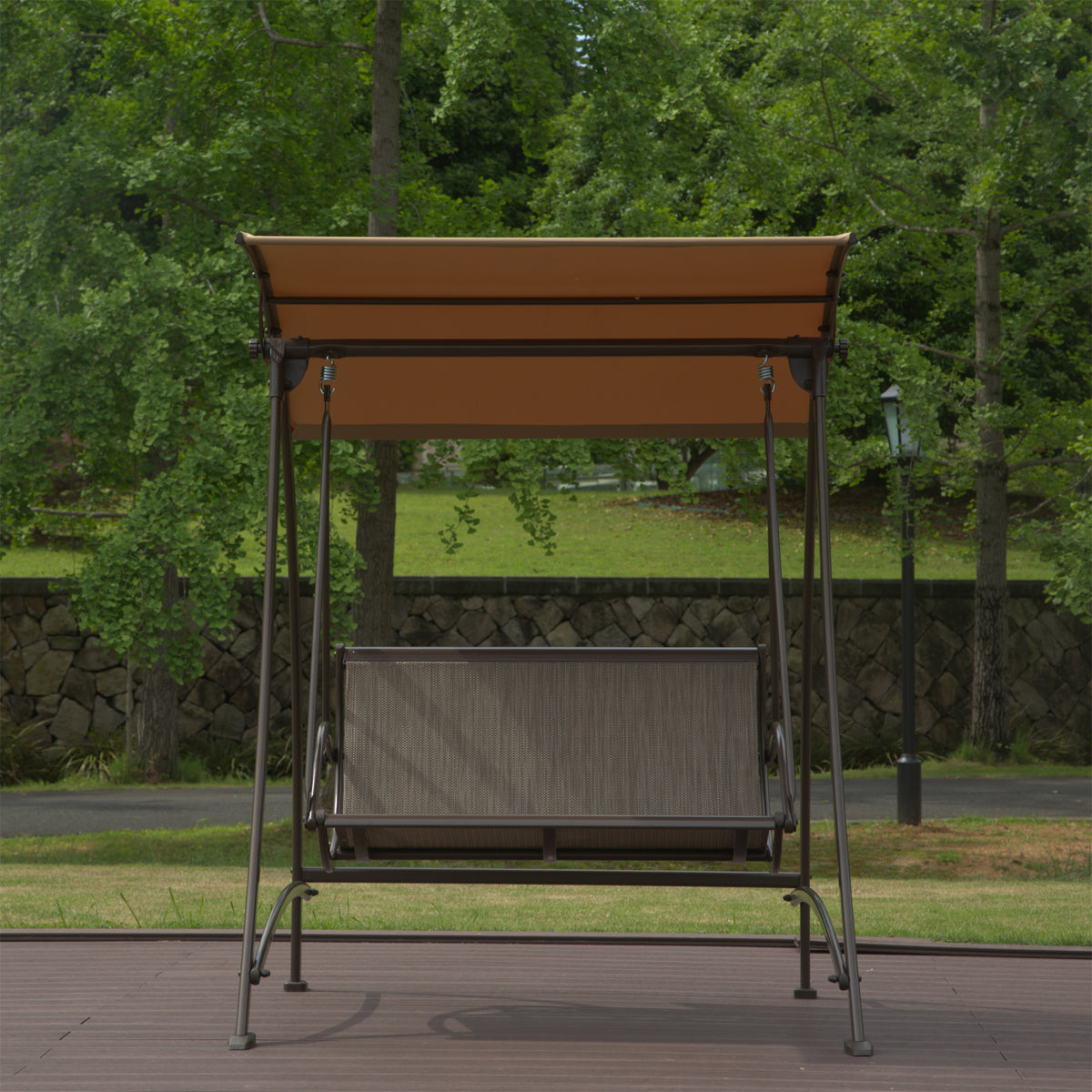 2-Seat Patio Swing Chair with Adjustable Canopy and Steel Frame