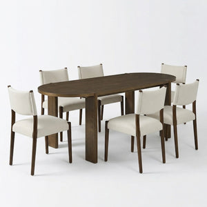 7 Pieces Modern Oval Dining Set, Rustic Farmhouse Solid Wood Kitchen Table Set for 6