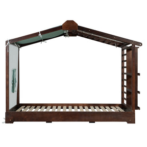 Twin Size House Bed with Trundle and Side Shelves - Pine & Plywood, White/Gray/Natural/Espresso