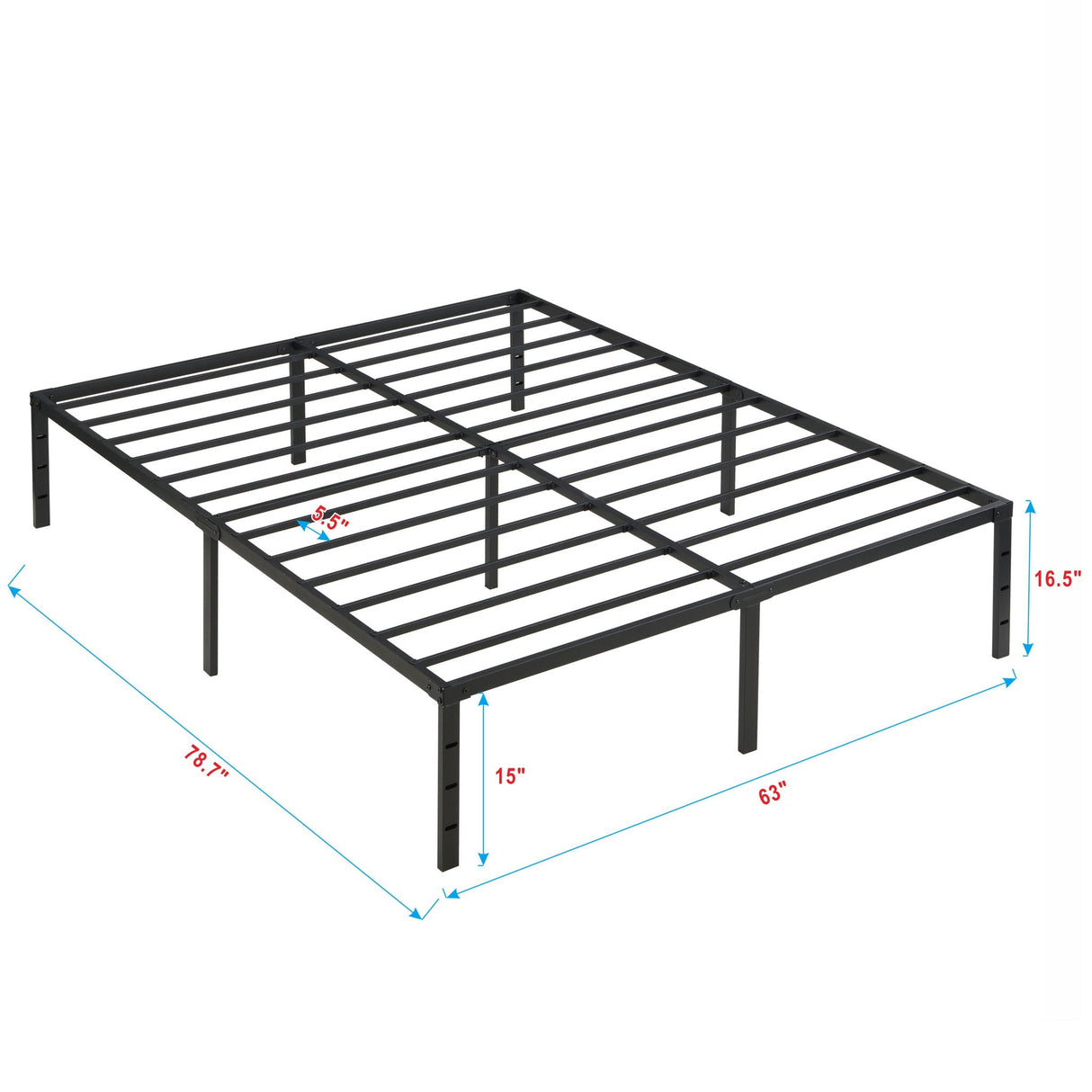 Queen Size Platform Bed with Quiet Support - Black