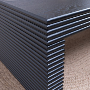 Modern Ribbed Coffee Table, Rectangular Low Profile Center Table For Living Room - Black