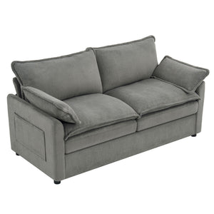 Modern Loveseat Sofa, Upholstered Couch With Side Storage Pockets