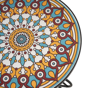 Round Ceramic Outdoor Side Table, Colorful + Black