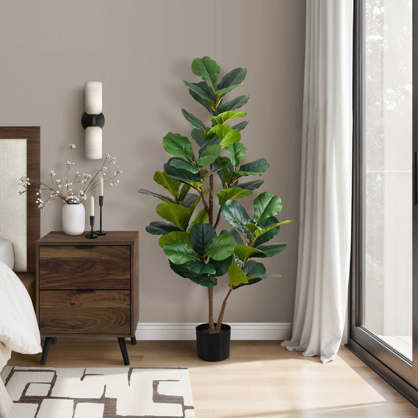 49" Tall, Artificial Plant, Fiddle Tree, Indoor, Faux, Fake, Floor, Greenery, Potted, Real Touch, Decorative - Green / Black - Best Buy Furniture