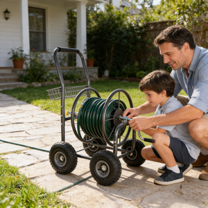 Garden Hose Reel Cart - 4 Wheels Portable with Storage Basket