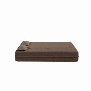Modern Floor Sofa With Two Pillows Convertible Teddy Fabric Foam Filled Bed