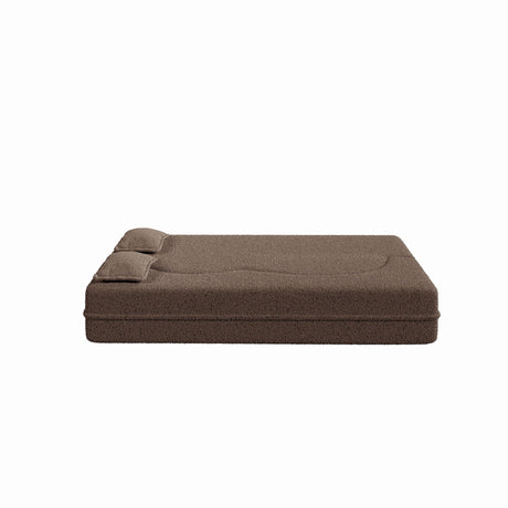 Modern Floor Sofa With Two Pillows Convertible Teddy Fabric Foam Filled Bed