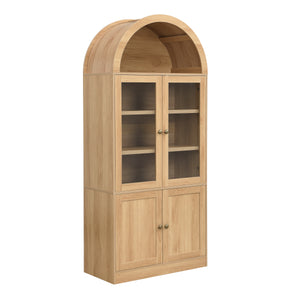 Tall Arched Top Storage Cabinet with Tempered Glass Doors