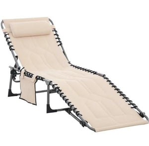 Outdoor Reclining Camping Tanning Chair with Headrest