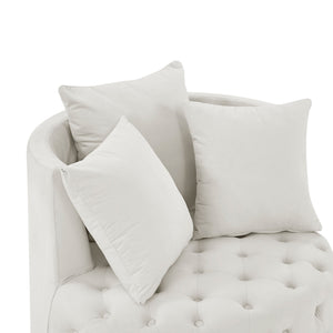 Modern Upholstered Swivel Chair With Button Tufted Design And Movable Wheels