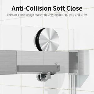 Frameless Single Sliding Soft Close Shower Doors, 3 / 8" Tempered Glass Reversible Installatio
