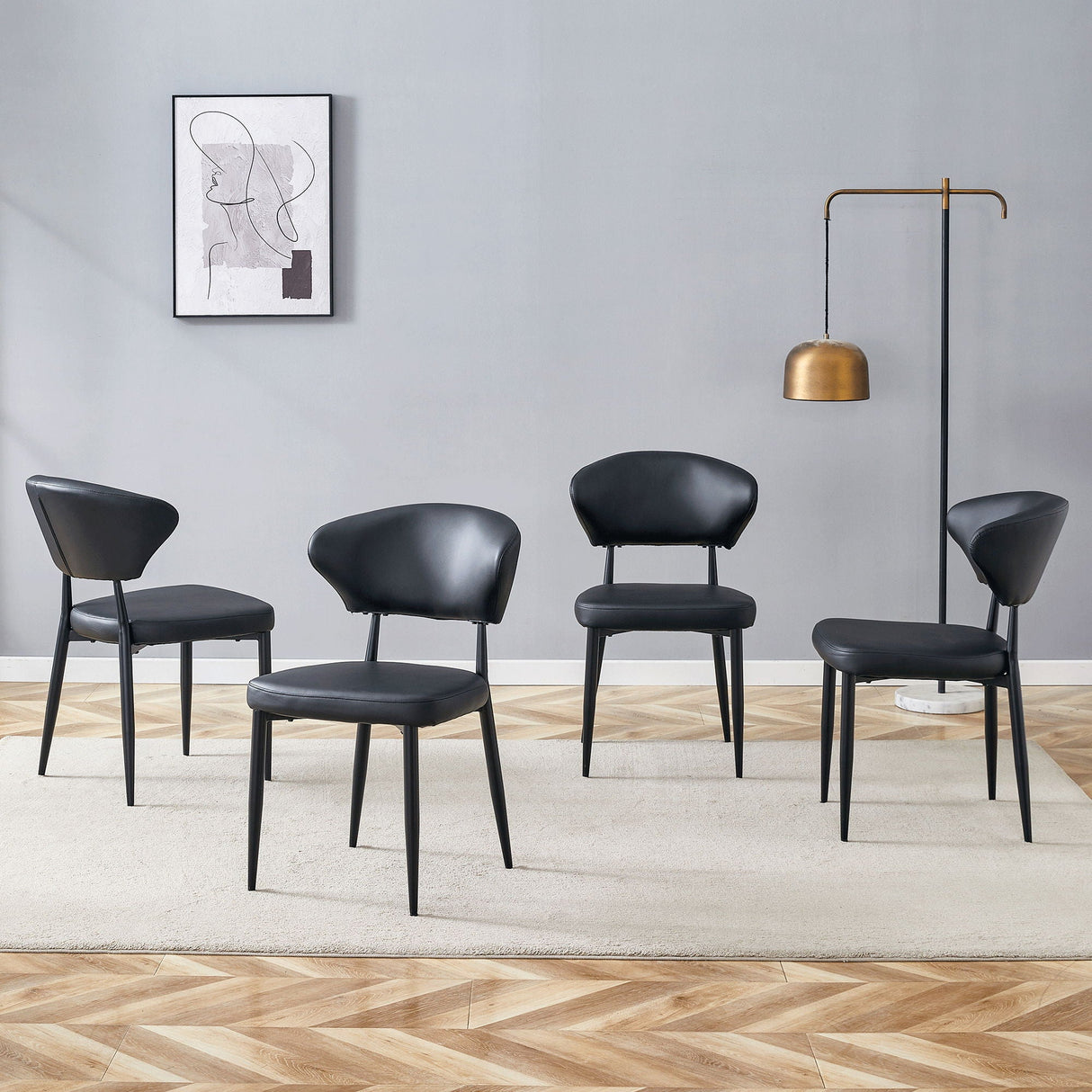 Minimalist Ergonomic Dining Chair With Curved Backres (Set of 4)
