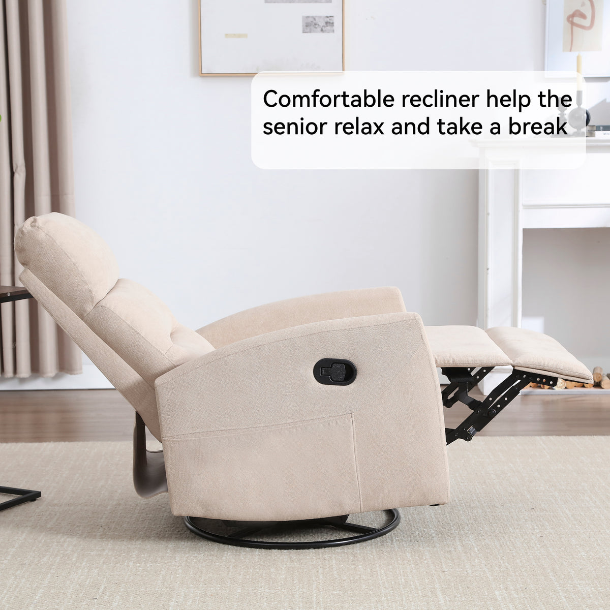 Manual Recliner Chair with Rocker and Swivel in Fabric for Living Room
