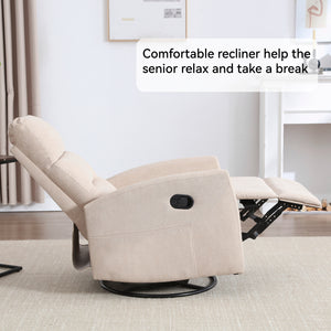 Manual Recliner Chair with Rocker and Swivel in Fabric for Living Room
