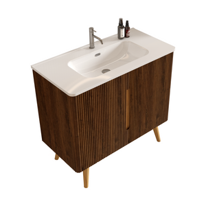 Etna 36-Inch Bathroom Vanity with Ceramic Sink, Walnut Striped