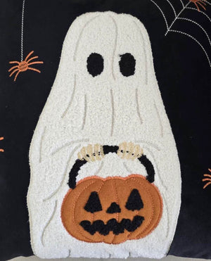 Halloween Ghost with Pumpkin Bucket Throw Pillow Set of 2