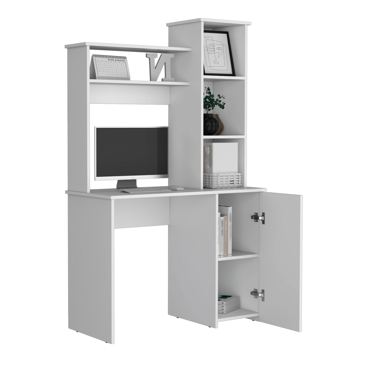 Carson Computer Desk with Hutch, Single Door Cabinet, and Shelves