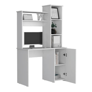 Carson Computer Desk with Hutch, Single Door Cabinet, and Shelves