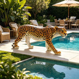 Realistic Leopard Garden Statue, 32'' Lifelike Resin Cheetah Sculpture, Waterproof Wildlife Animal Ornament for Yard Lawn Patio Backyard Outdoor Landscape Decor