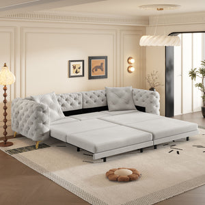 3 In 1 Convertible Sleeper, Deep Seat Pull Out Sofa Bed, Button Tufted