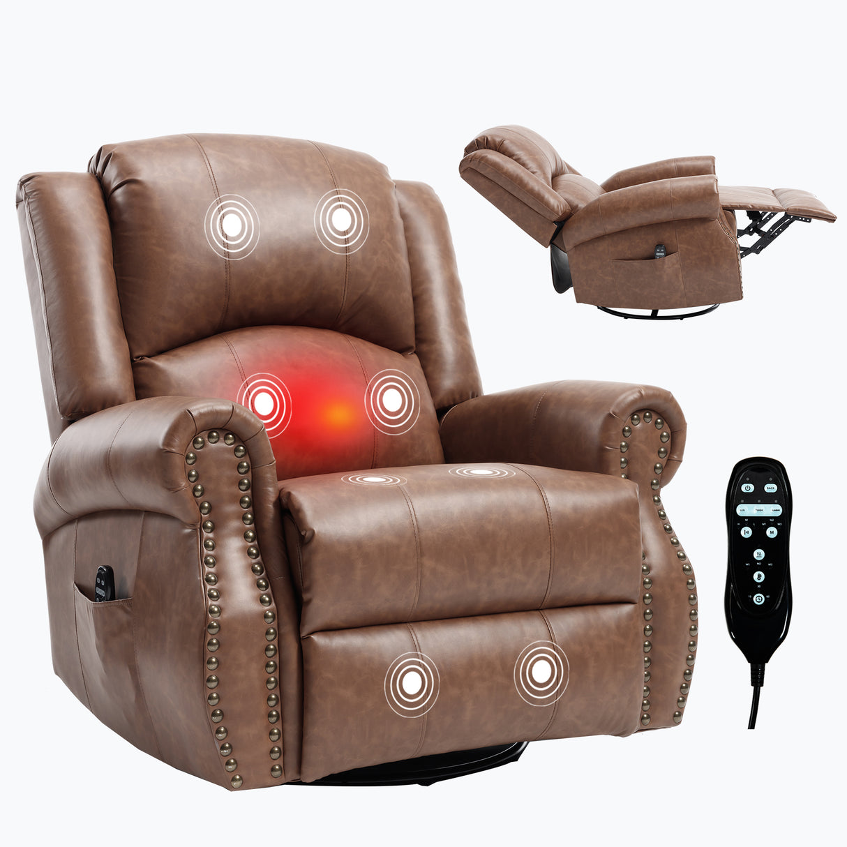 Heat Massage Manual Recliner Chair with Rocker and Swivel