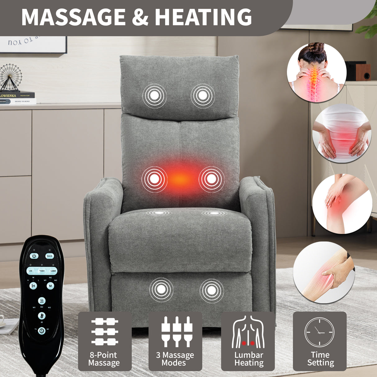 Heat Massage Manual Recliner Chair with Rocker and Swivel