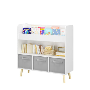 Bookshelf With 3 Bins, Storage Shelf For Toys And Books