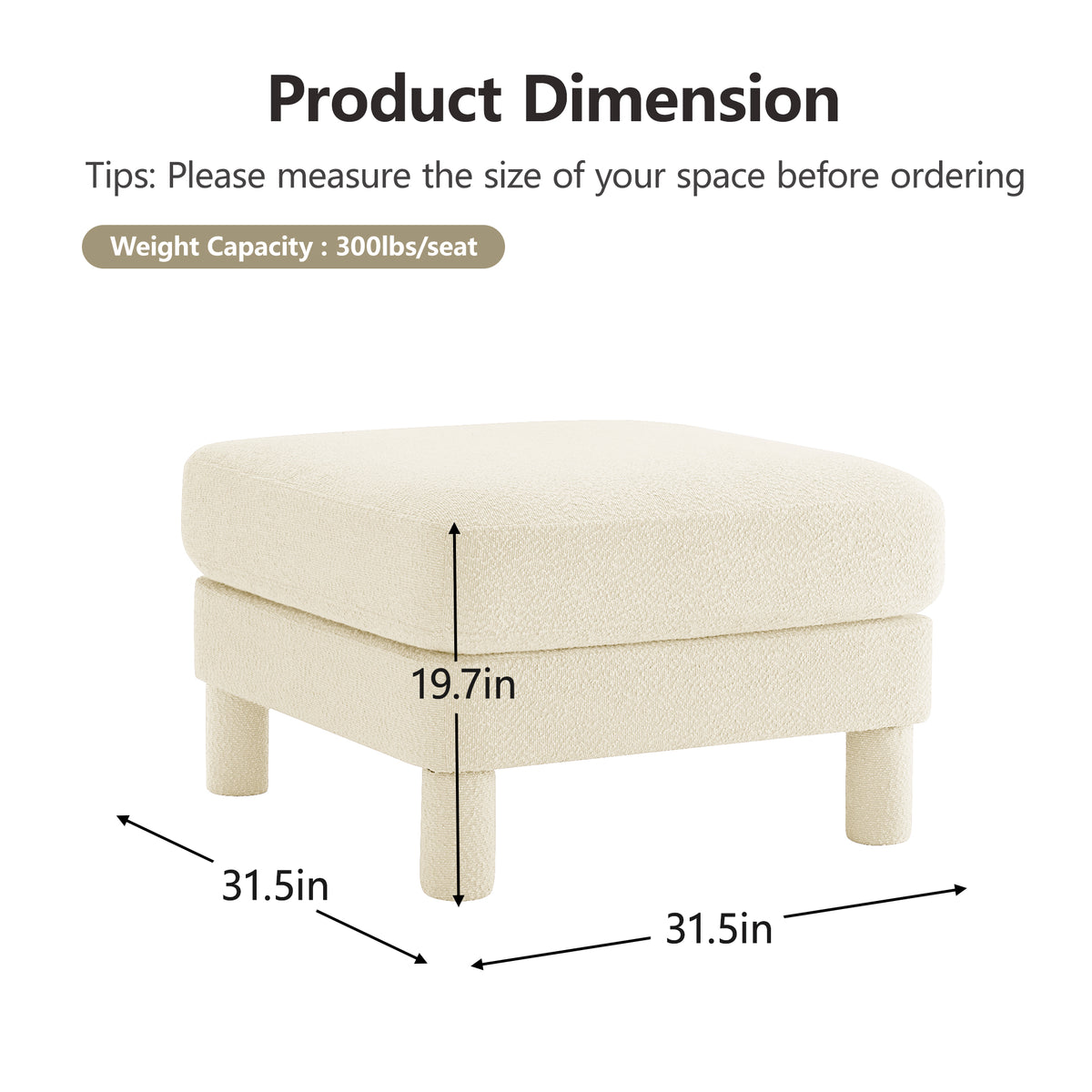 Polyester Beige Ottoman