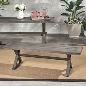 Modern Aluminum Outdoor Dining Bench With X Base - Dark Gray - Best Buy Furniture