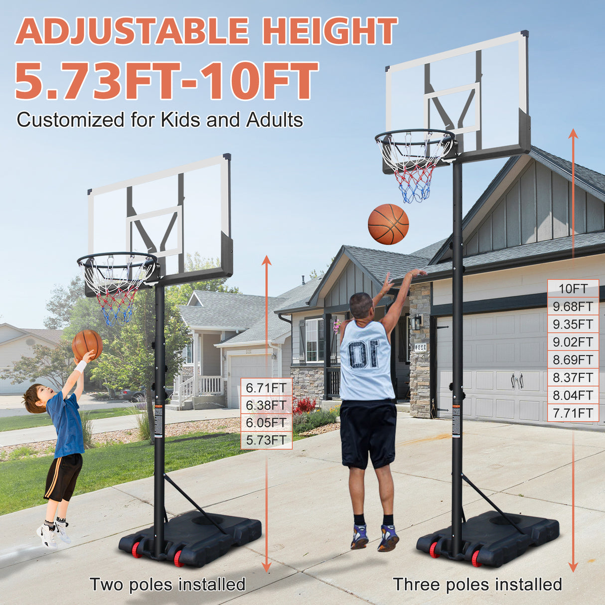 Basketball Hoop with 5.73-10FT Adjustable Height