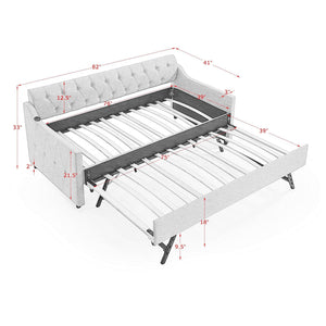 Size Upholstered Daybed With Trundle And USB Charging Armrest