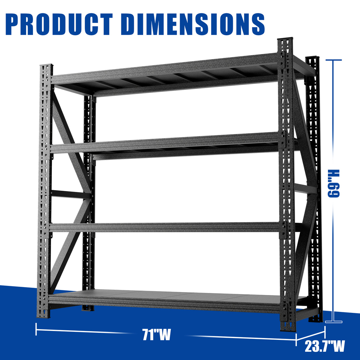 5000LBS Industrial Shelving for Warehouse, Heavy Duty Metal Adjustable Garage Shelves (69"H x 71"W x 23.7"D) 5000LBS Storage Unit