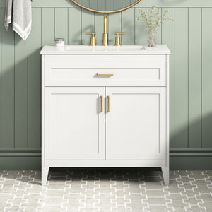 30-Inch Bathroom Vanity with Ceramic Sink Top, Soft-Close Doors, White