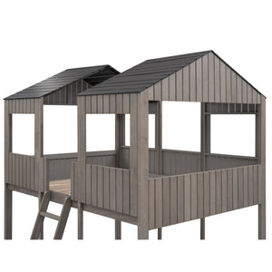 Bunk Bed With Roof, Window, Guardrail, Ladder