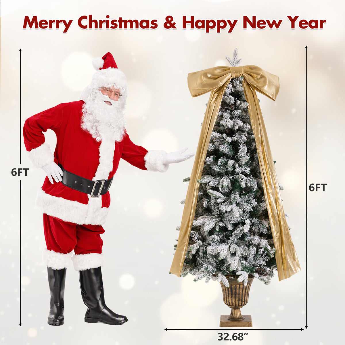 6FT Pre-Lit Flocked Christmas Tree with 42 Real Pine Cones
