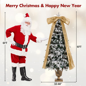 6FT Pre-Lit Flocked Christmas Tree with 42 Real Pine Cones