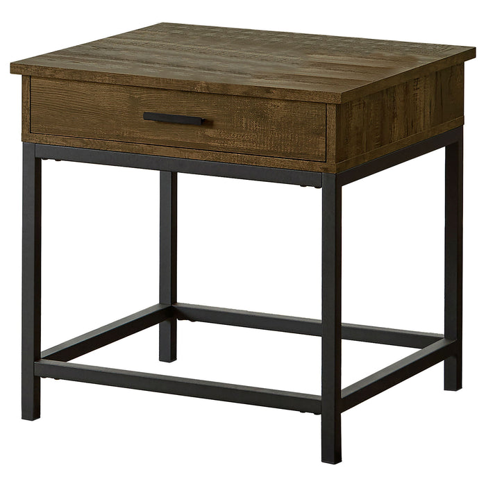 Square End Table with 1 Drawer – Metal Base – Brown
