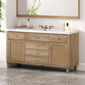 60" Bathroom Vanity with SMC Sink and Rattan Doors