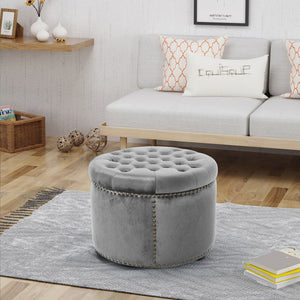 Elegant Round Ottoman Footstool With Studded Rim - Best Buy Furniture