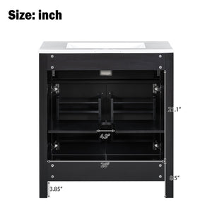 Bathroom Vanity With Ceramic Sink, Modern Single Bathroom Cabinet With 2 Doors And A Shelf, Soft Close Doors
