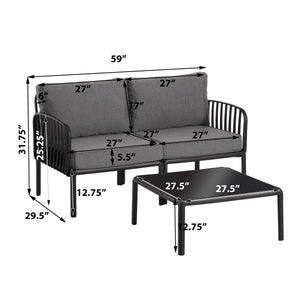 3 Piece Patio Conversation Sets, Modern Outdoor Patio Sectional Furniture Set with Square Coffee Table