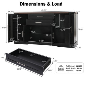 63" Farmhouse Barn Door Storage Cabinet with 2 Drawers