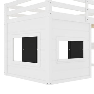 Twin Size Loft Bed With Sliding Chalkboard & Bookshelf
